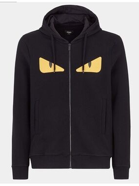 FENDI MONSTER BAG BUGS EYES WOOL KNIT ZIP HOODIE SWEATER IT 46 US S FY0796